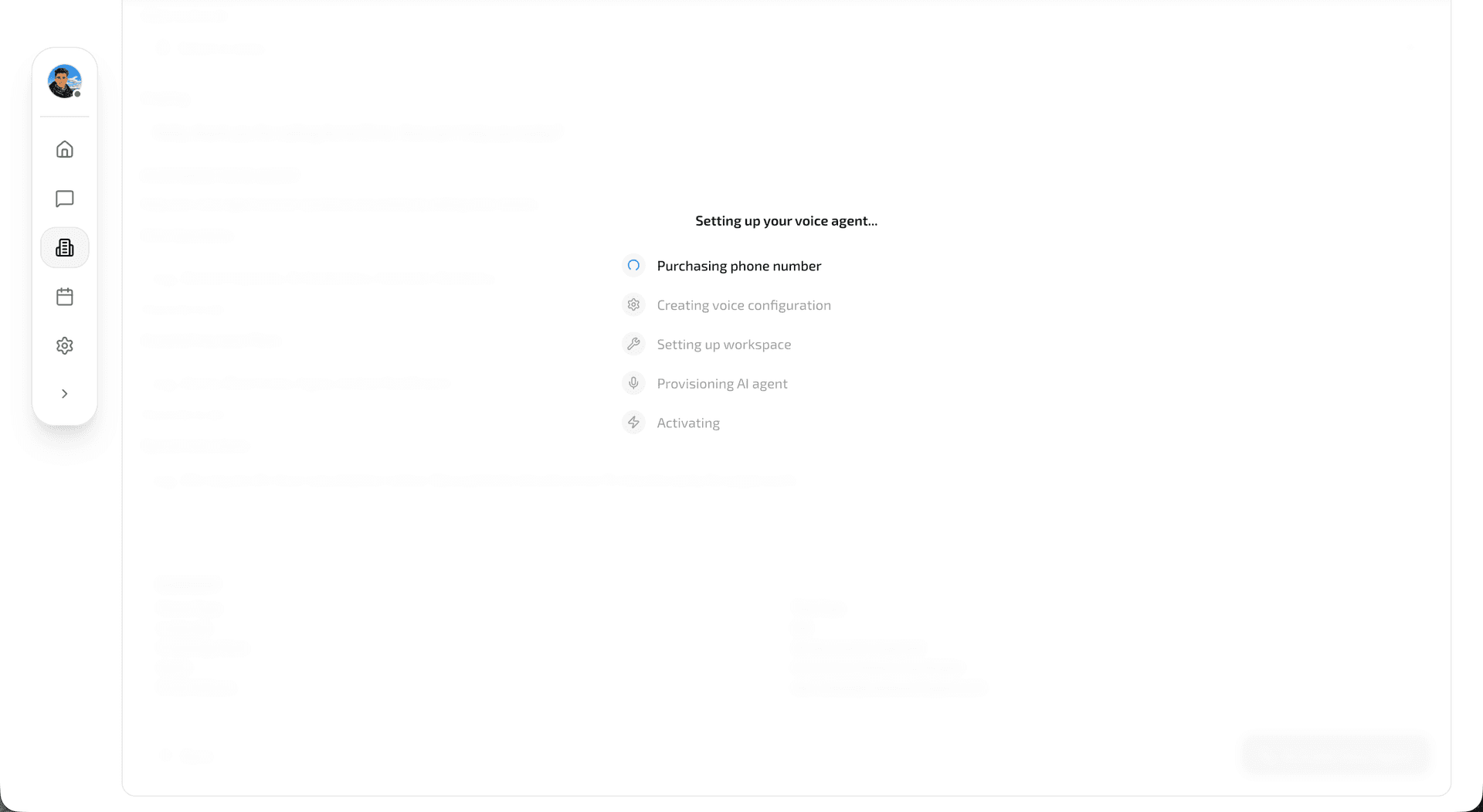 Activation progress showing sequential setup steps